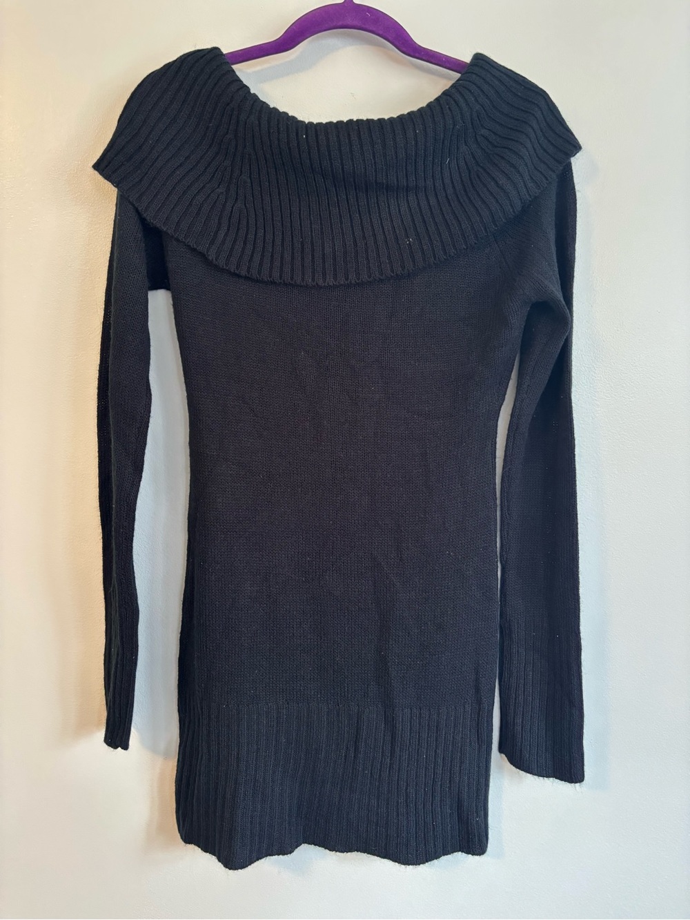 Seductions Black Fold Over Boat Mock Off The Shoulder Long Sleeve Sweater Dress